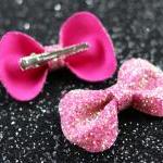Dark Red Bow Clips, Glitter..