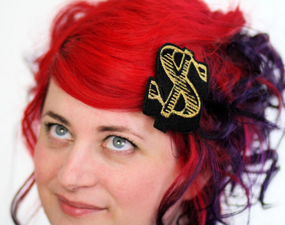 Gold Dollar Hair Clip, Money, Hair barrette 