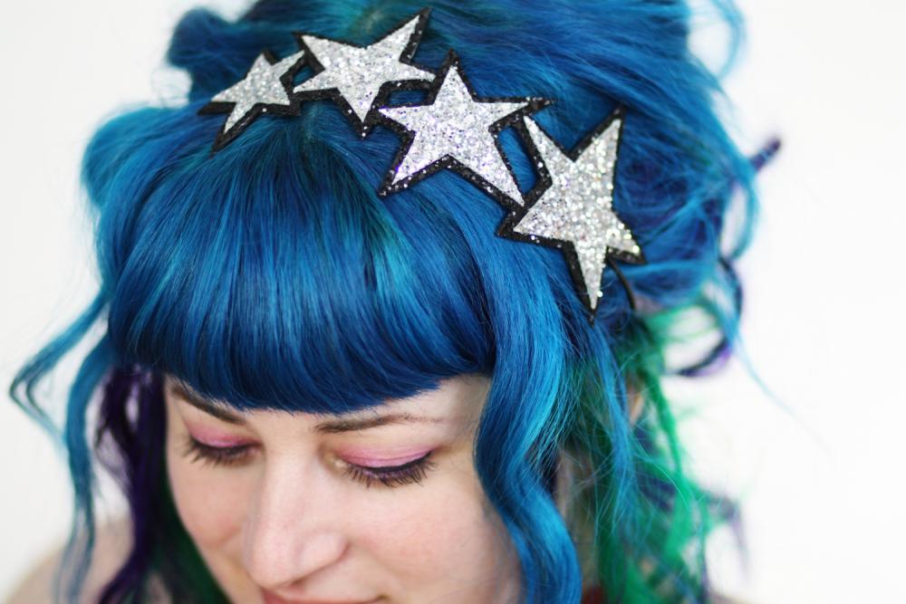 Silver Stars Headband, Glitter, Silver and Black