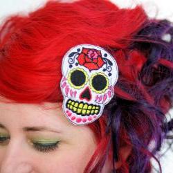 Sugar Skull Hair Clip, Day of the Dead, White