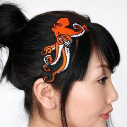 Octopus Embroidered Headband in Orange