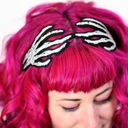Skeleton Hands Headband, Wired Hair Band, Grey and White embroidered