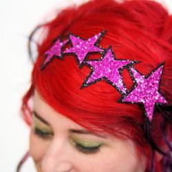 Glitter Stars Headband, Hot pink and black